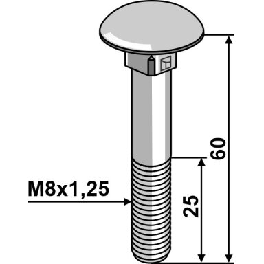 Varžtas M8x1,25x60 cinkuotas be veržlės