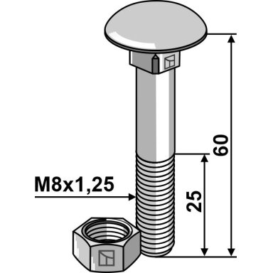 Varžtas M8x1,25x60 su veržle, cinkuotas