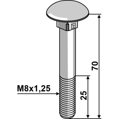 Varžtas M8x1,25x70 cinkuotas be veržlės