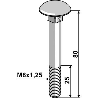 Varžtas M8x1,25x80 cinkuotas be veržlės