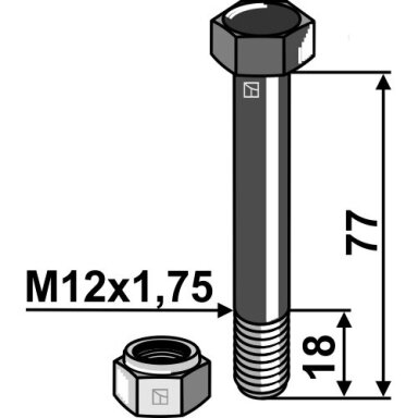 Varžtas su veržle M12x1,75-10.9