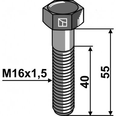 Varžtas su metriniu sriegiu M16x1,5X55 - 12.9