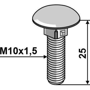 Varžtas su plokščia galvute M10x1,5x25 be veržlės, cinkuotas