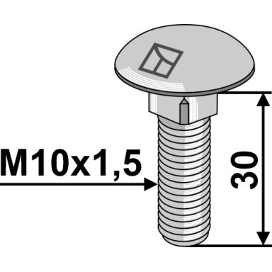 Varžtas su plokščia galvute M10x1,5x30 be veržlės, cinkuotas