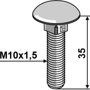 Varžtas su plokščia galvute M10x1,5x35 - cinkuotas