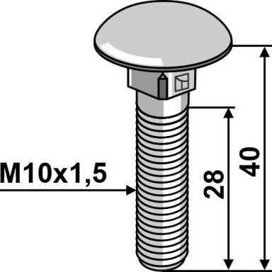 Varžtas su plokščia galvute M10x1,5x40 - cinkuotas