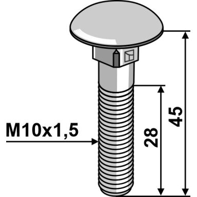 Varžtas su plokščia galvute M10x1,5x45 - cinkuotas