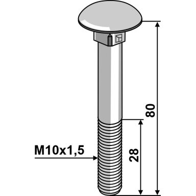 Varžtas su plokščia galvute M10x1,5x80 galvanized