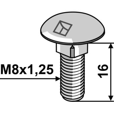 Varžtas su plokščia galvute M8x1,25x16 - cinkuotas