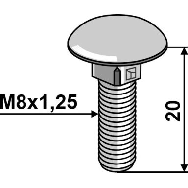 Varžtas su plokščia galvute M8x1,25x20 - cinkuotas be veržlės