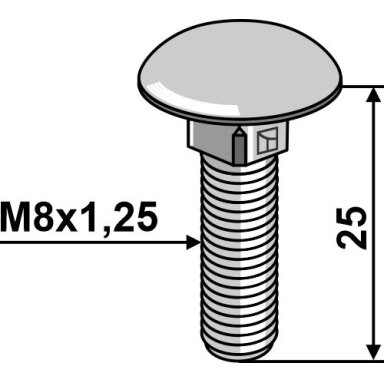 Varžtas su plokščia galvute M8x1,25x25 - cinkuotas