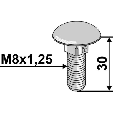 Varžtas su plokščia galvute M8x1,25x30 - cinkuotas