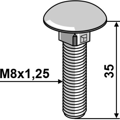 Varžtas su plokščia galvute M8x1,25x35 - cinkuotas
