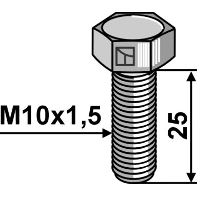 Varžtas su šešiakampe galvute M10x1,5x25 be veržlės, cinkuotas