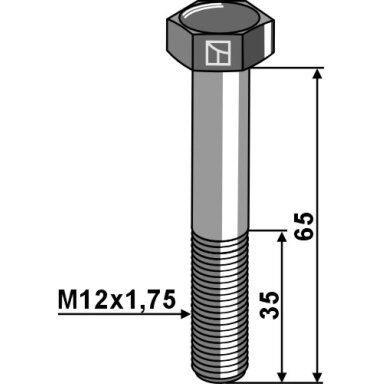 Varžtas su šešiakampe galvute M12x1,75x65 cinkuotas - kairinis sriegis Varžtas su šešiakampe galvute M12x1,75x65 cinkuotas - kairinis sriegis