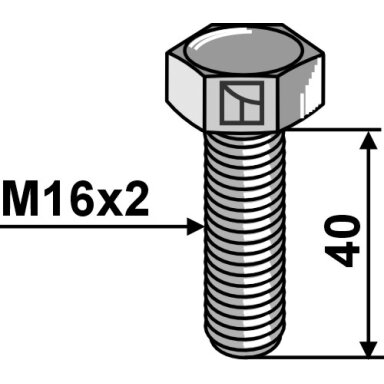 Varžtas su šešiakampe galvute M16x2x4 be veržlės, cinkuotas