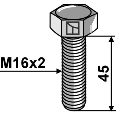 Varžtas su šešiakampe galvute M16x2x45 be veržlės, cinkuotas