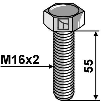 Varžtas su šešiakampe galvute M16x2x55 be veržlės, cinkuotas