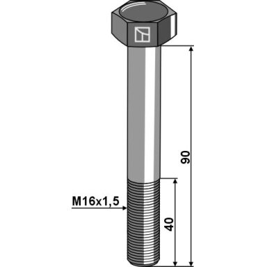 Varžtas su šešiakampe galvutes M16x1,5x90  be veržlės, cinkuotas
