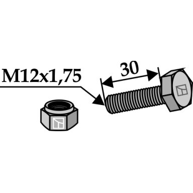 Varžtas su veržle M12x1,75 - 8.8